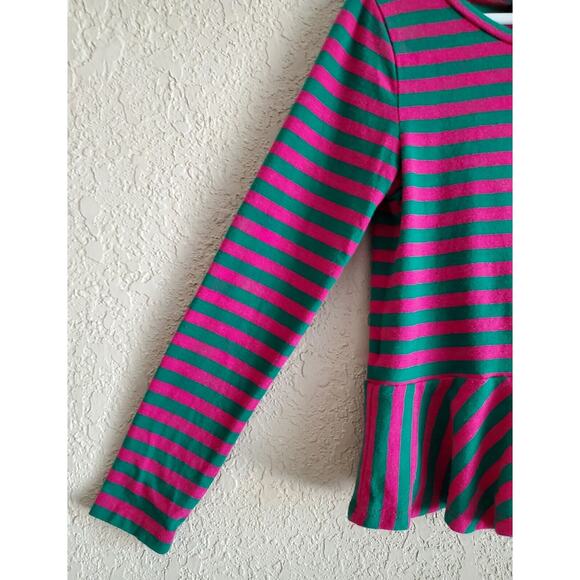 POLO RALPH LAUREN Girl's 6 Peplum Top Striped Green Pink Pony Logo Chest 24" - Picture 5 of 7